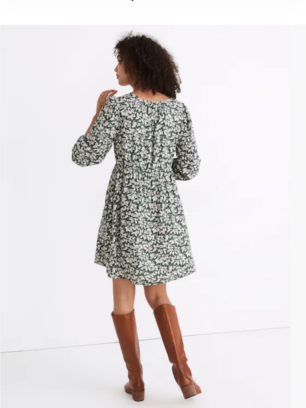 Madewell Green and Cream Floral Long Sleeve Dress